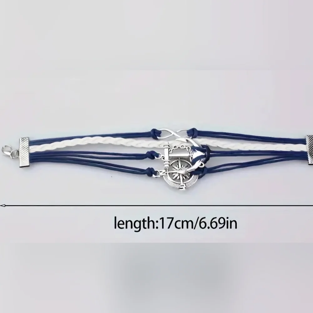 Nautical bracelet beautiful navy & white adorned with silver Anchor,♾️,Compass.